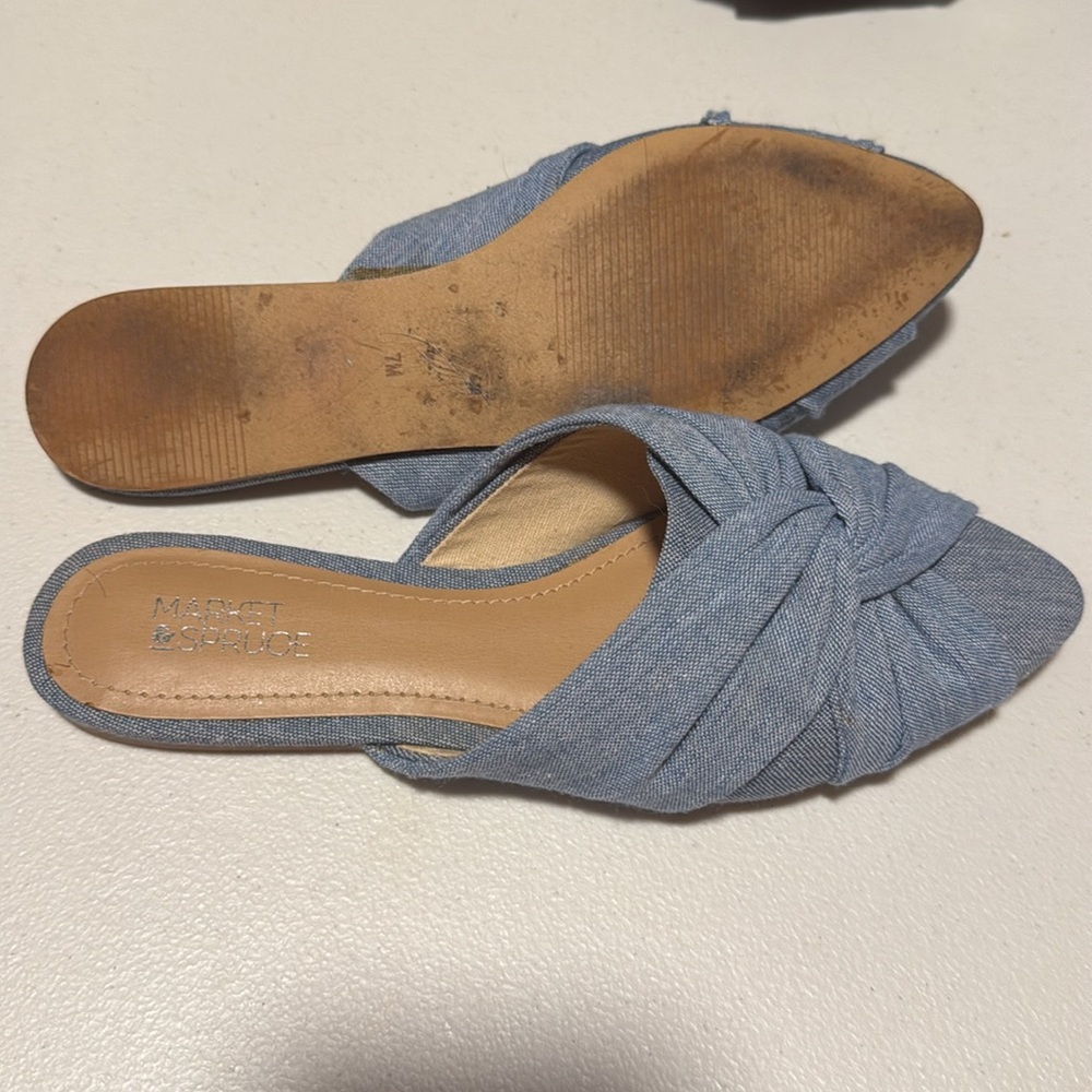 Market & Spuce Blue Denim Closed Toe Slides Flats Mules - Picture 2 of 2